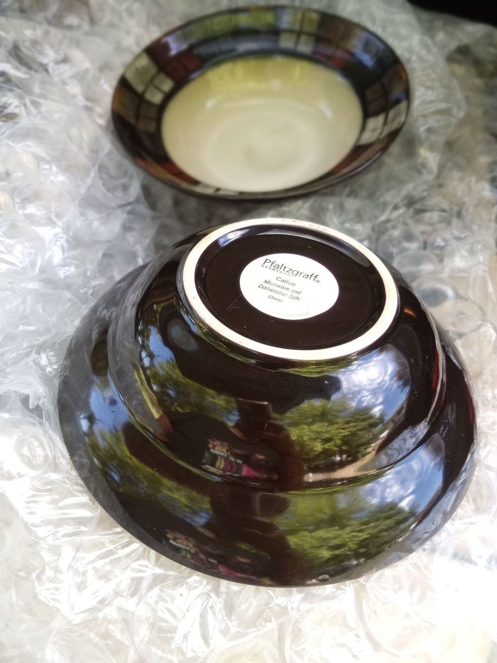 Pfaltzgraff Calico Glossy Brown Large Serving Ceramic Bowls